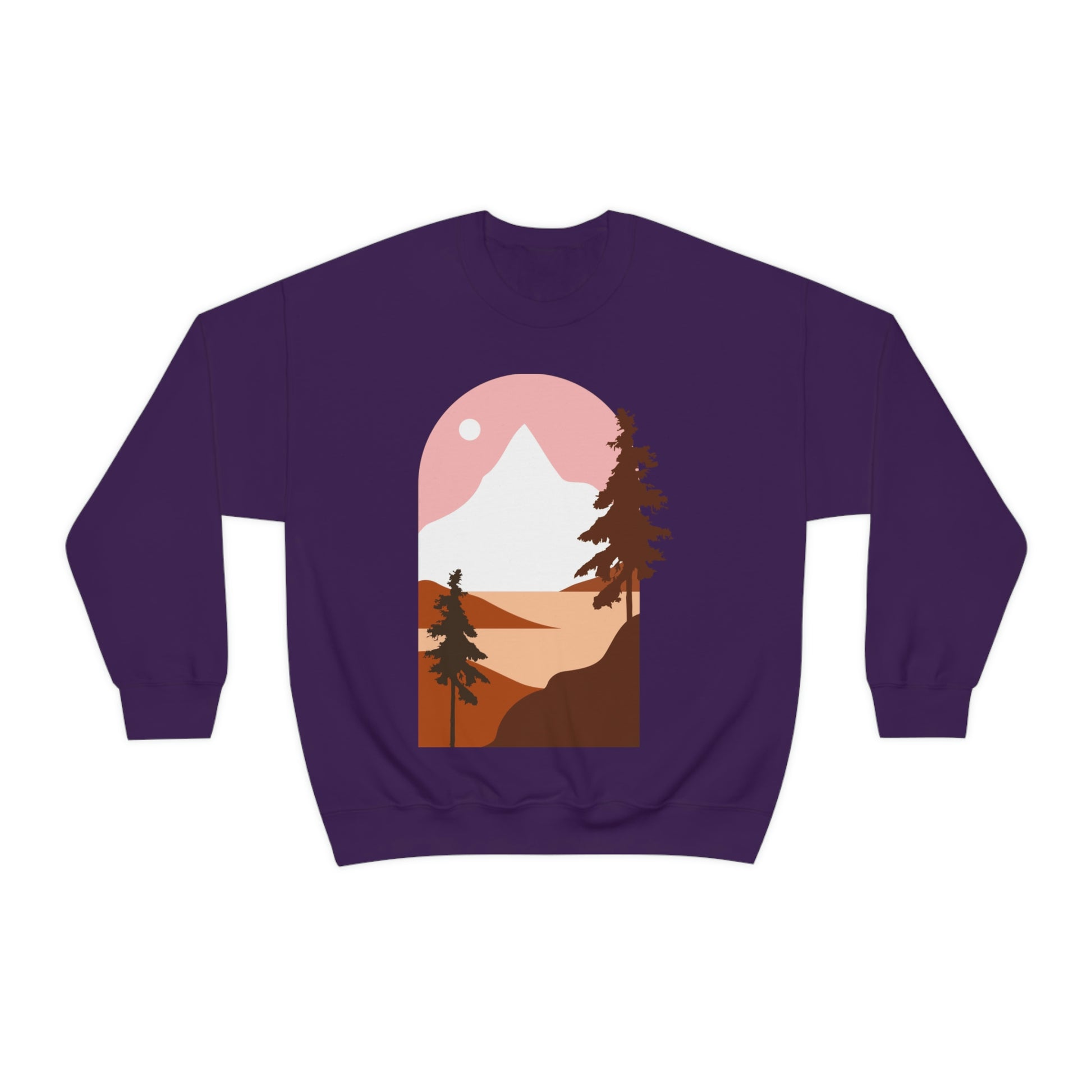 Pine Trees, Mountain and Moon. Sweatshirt. Custom Artwork. Unique Whimsical Flare. Vivid Colors. Great Men, Women and Children. Soft against your skin. Comfortable to wear everyday of the week. I love quality and fit. Looking Fabulous! Such a Wonderful Gift!