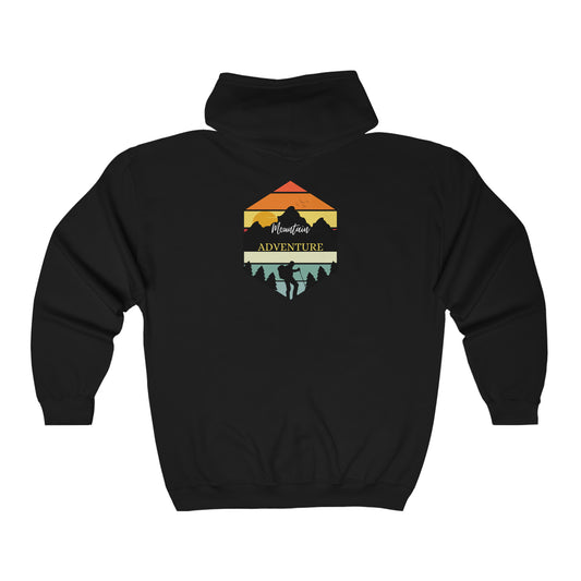 Mountain Hiking. Unisex Heavy Blend Full Zip Hooded Sweatshirt. Custom Artwork. Unique Whimsical Flare. Vivid Colors. Great Men, Women and Children. Soft against your skin. Comfortable to wear every day of the week. Let's Go Hiking Together!