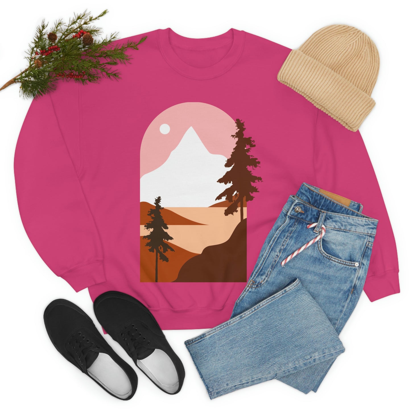 Sudadera con diseño de pino, montaña y luna. ¡Un fabuloso regalo navideño!