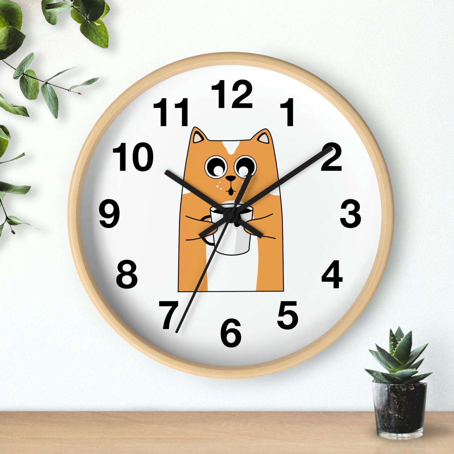 Cat With Hot Coffee Wall Clock Cat Lovers Wall Clock Fabulous Gift!