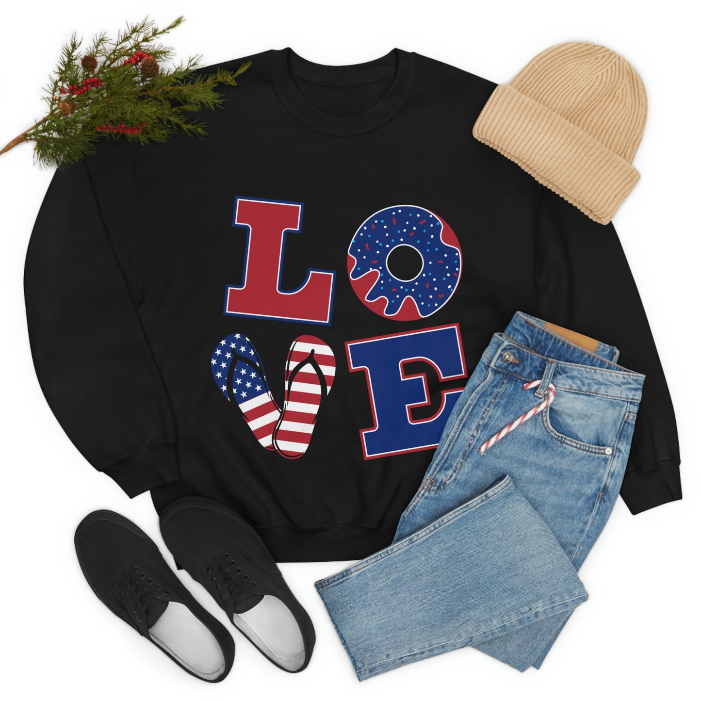 Sweat-shirt ras du cou rouge blanc bleu Love, superbe !