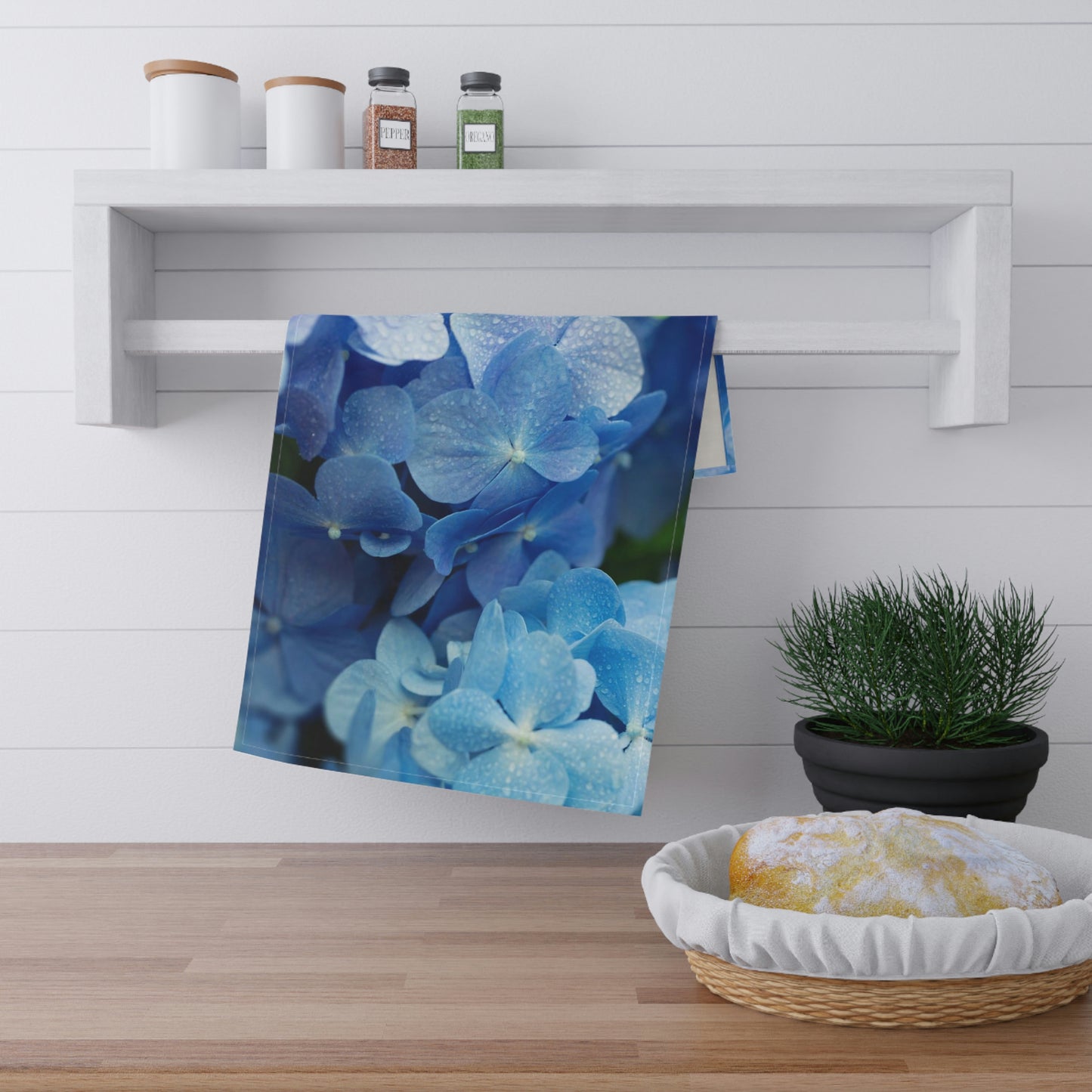 Purple Flowers Kitchen Towel I Love Cooking!