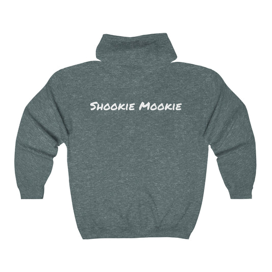 Sudadera unisex con capucha y cierre completo Shookie Mookie on Back Heavy Blend™ ¡Muy acogedora! ¡Excelente regalo!