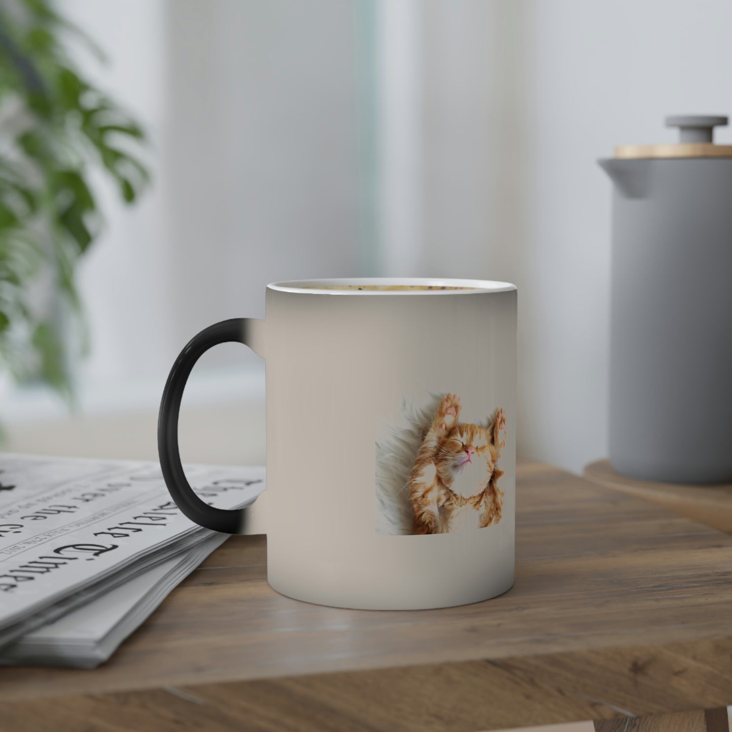 Tasse à changement de couleur pour chat endormi, 11 oz, café chaud, thé, eau, soda, crème glacée, soupe, nouilles