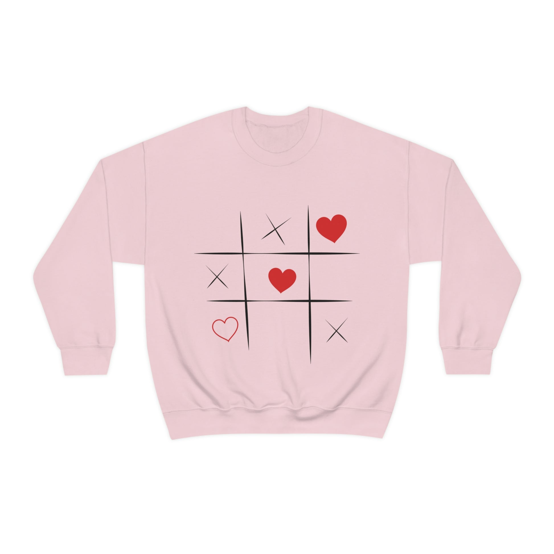 Tic Tac Toe with Hearts. Crewneck Sweatshirt. Custom Artwork. Unique Whimsical Flare. Vivid Colors. Great for Men, Women and Children. Soft against your skin. Comfortable to wear every day of the week. Keeping you cozy and warm. Looking Fabulous! Such a Wonderful Birthday Gift!