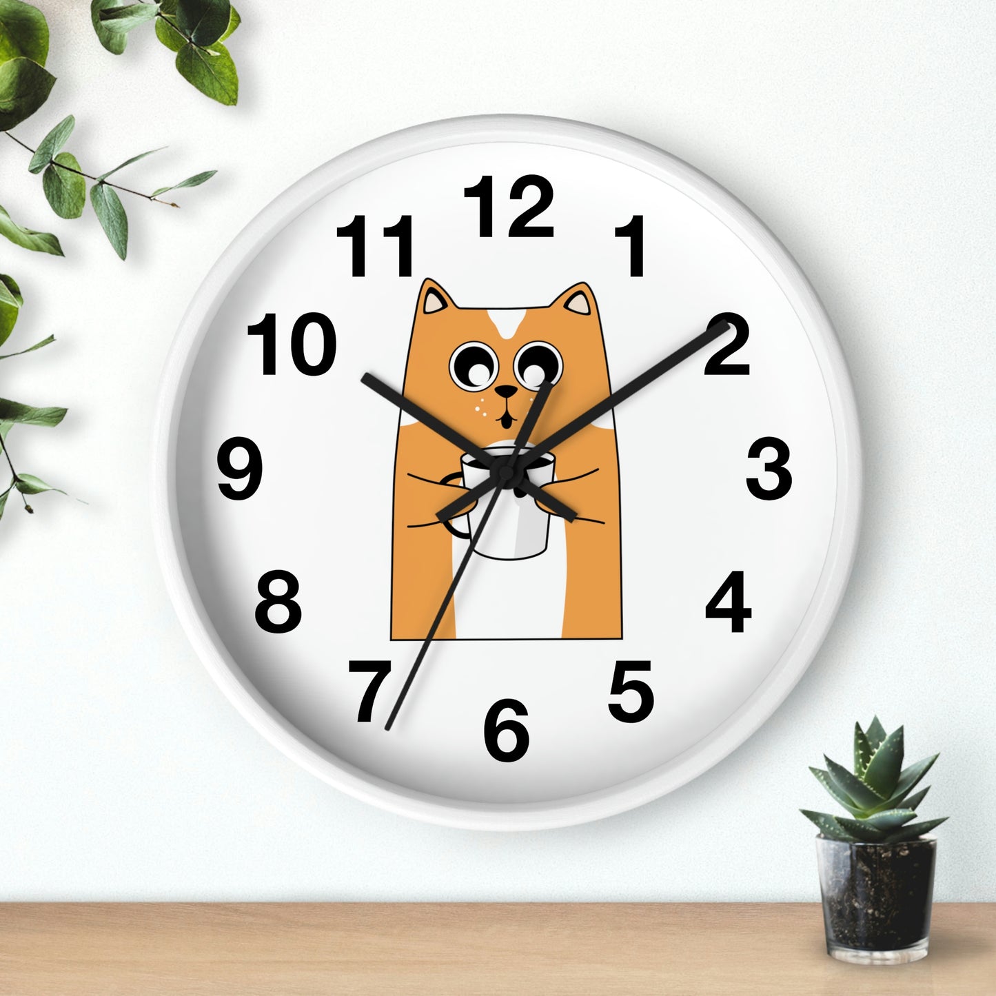 Cat With Hot Coffee Wall Clock Cat Lovers Wall Clock Fabulous Gift!