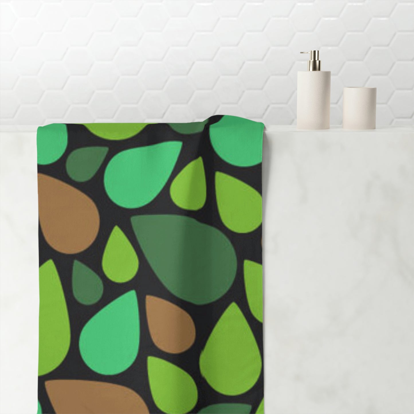 Toalla de baño con lágrimas verdes y marrones, ¡impecable!