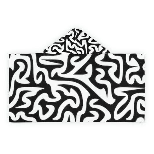 Toalla con capucha para jóvenes Maze Black White Diviértete lavándote