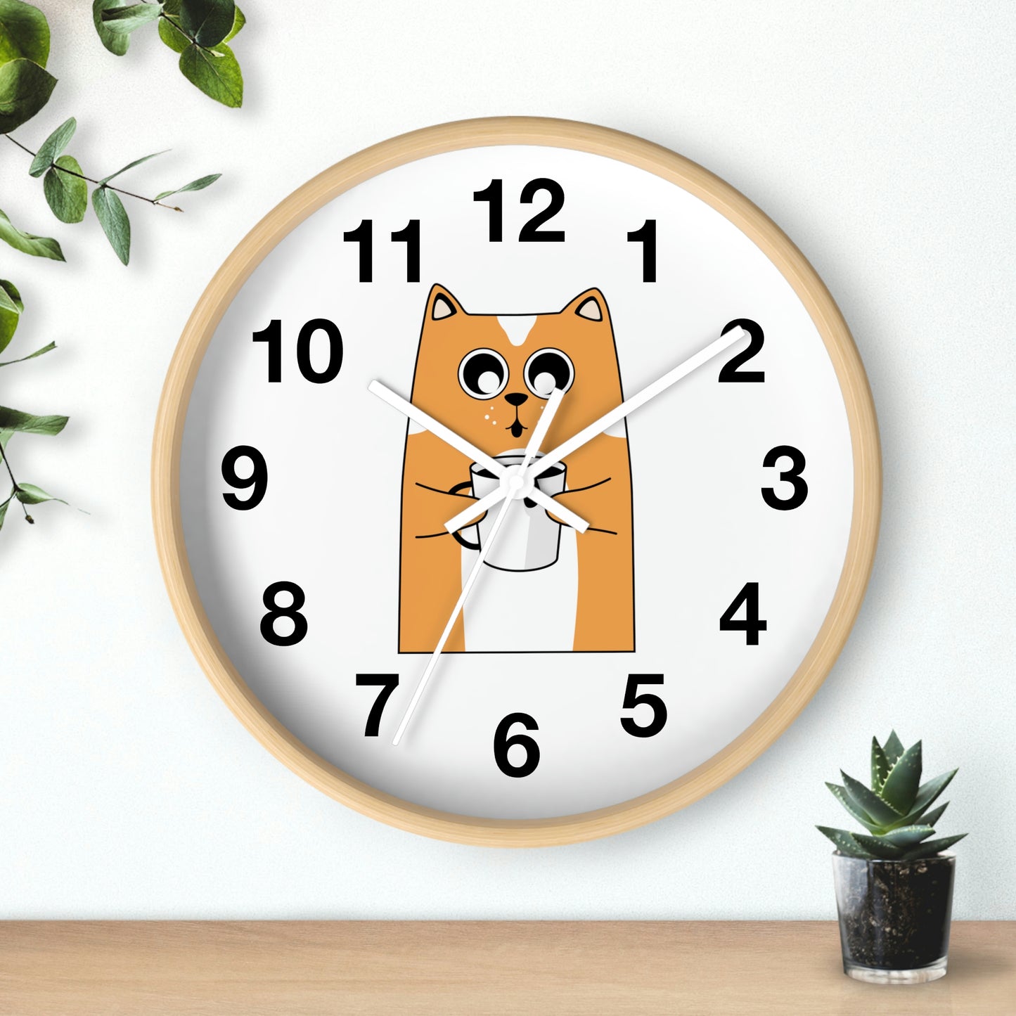Cat With Hot Coffee Wall Clock Cat Lovers Wall Clock Fabulous Gift!