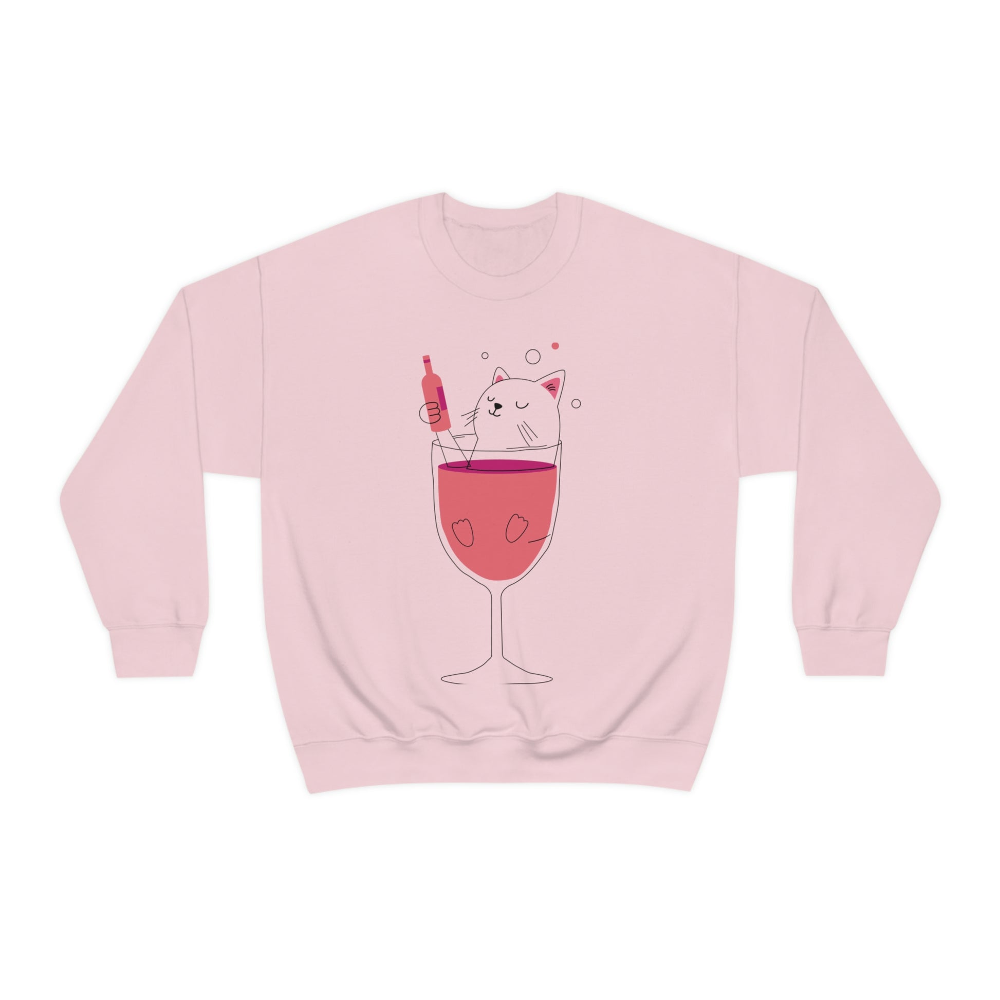 Cat in Wine Cup Drinking. Sweatshirt. Custom Artwork. Unique Whimsical Flare. Vivid Colors. Custom Artwork. Unique Whimsical Flare. Vivid Colors. Soft against your skin. Comfortable to wear everyday of the week. I love quality and fit. Looking Fabulous!. Such a Wonderful Gift!