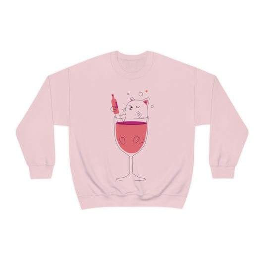 Cat in Wine Cup Drinking. Sweatshirt. Custom Artwork. Unique Whimsical Flare. Vivid Colors. Custom Artwork. Unique Whimsical Flare. Vivid Colors. Soft against your skin. Comfortable to wear everyday of the week. I love quality and fit. Looking Fabulous!. Such a Wonderful Gift!