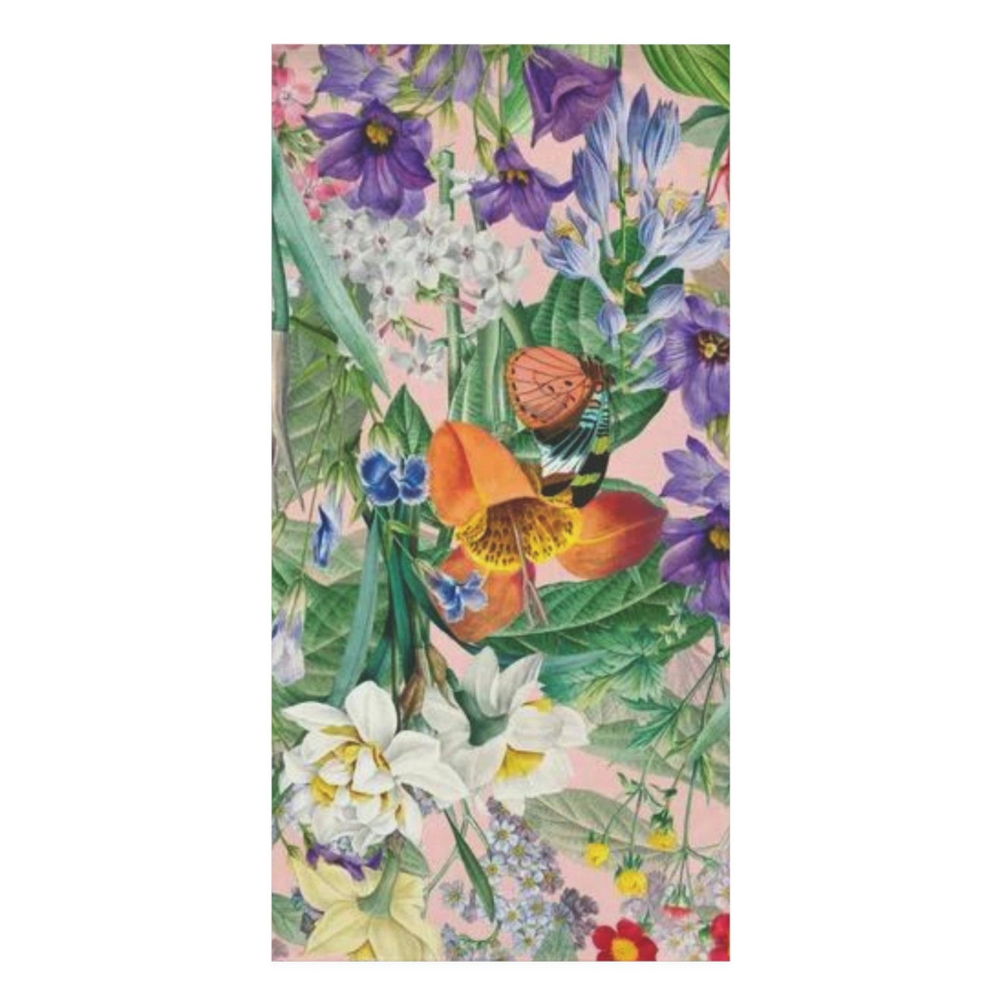 Butterfly Flower Garden. Bath Towel. Custom Artwork. Unique Whimsical Flare. Great to have in every bathroom of your home and business. Soft against your skin. Adding a splash of color. 