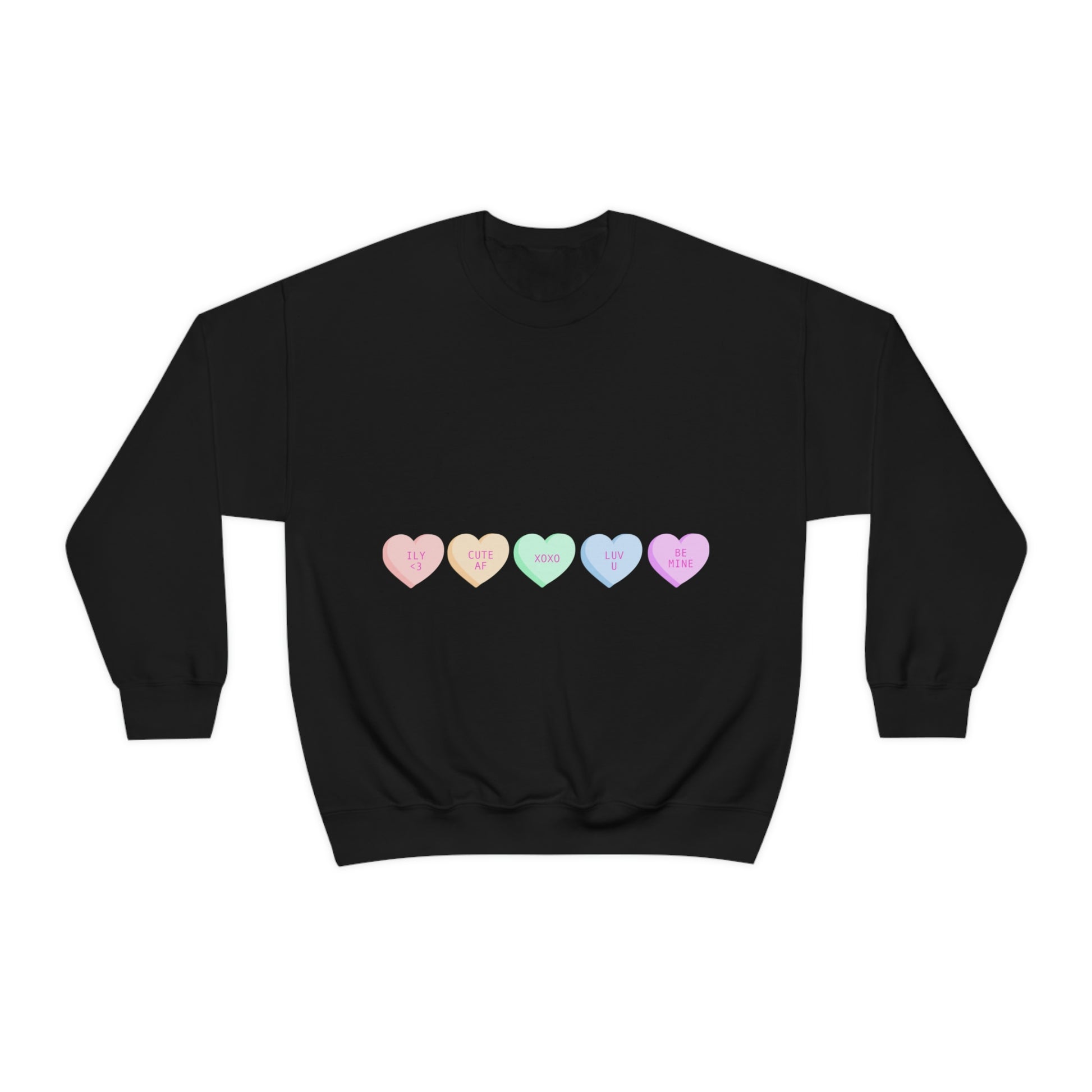 Heart Candies. Crewneck Sweatshirt. Custom Artwork. Unique Whimsical Flare. Vivid Colors. Great for Men, Women and Children. Soft against your skin. Comfortable to wear every day of the week. Keeping you Cozy and Warm. Looking Fabulous! Wonderful Birthday Gift!