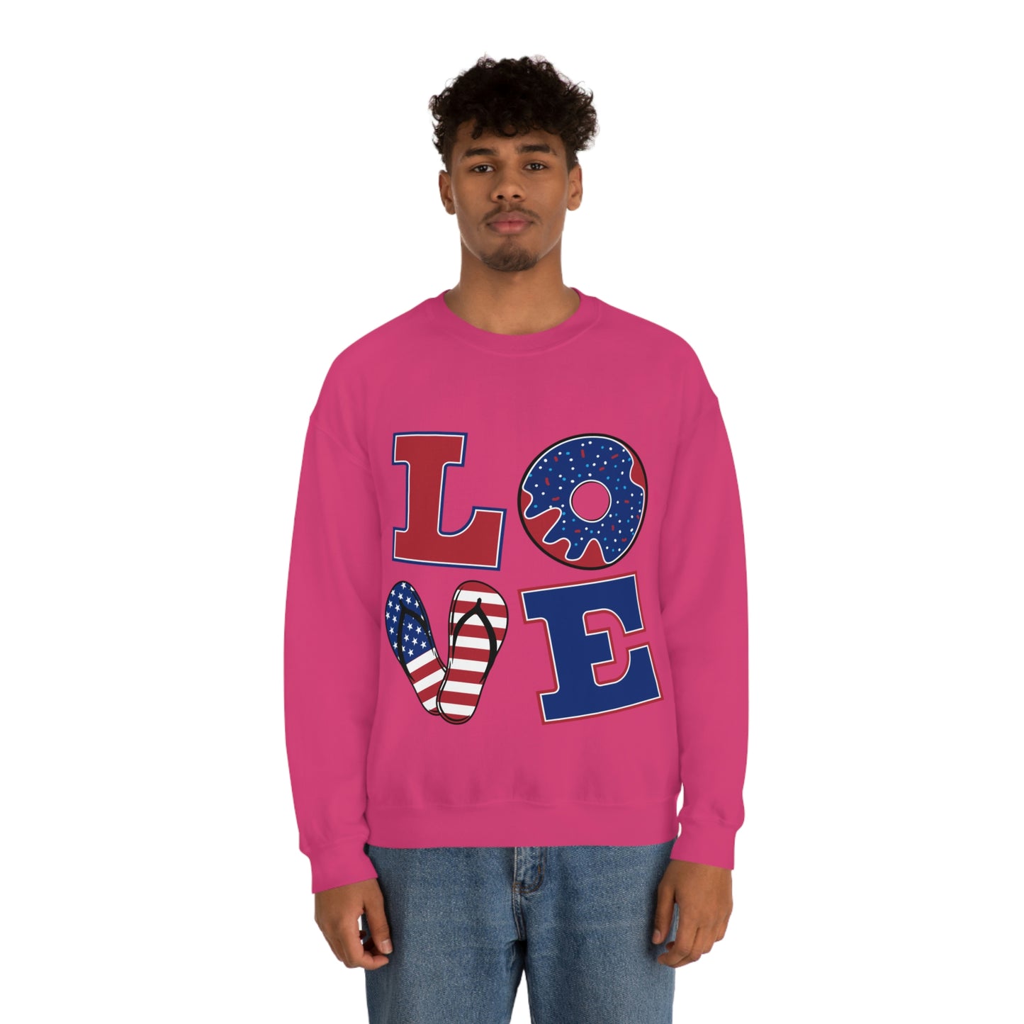 Sweat-shirt ras du cou rouge blanc bleu Love, superbe !