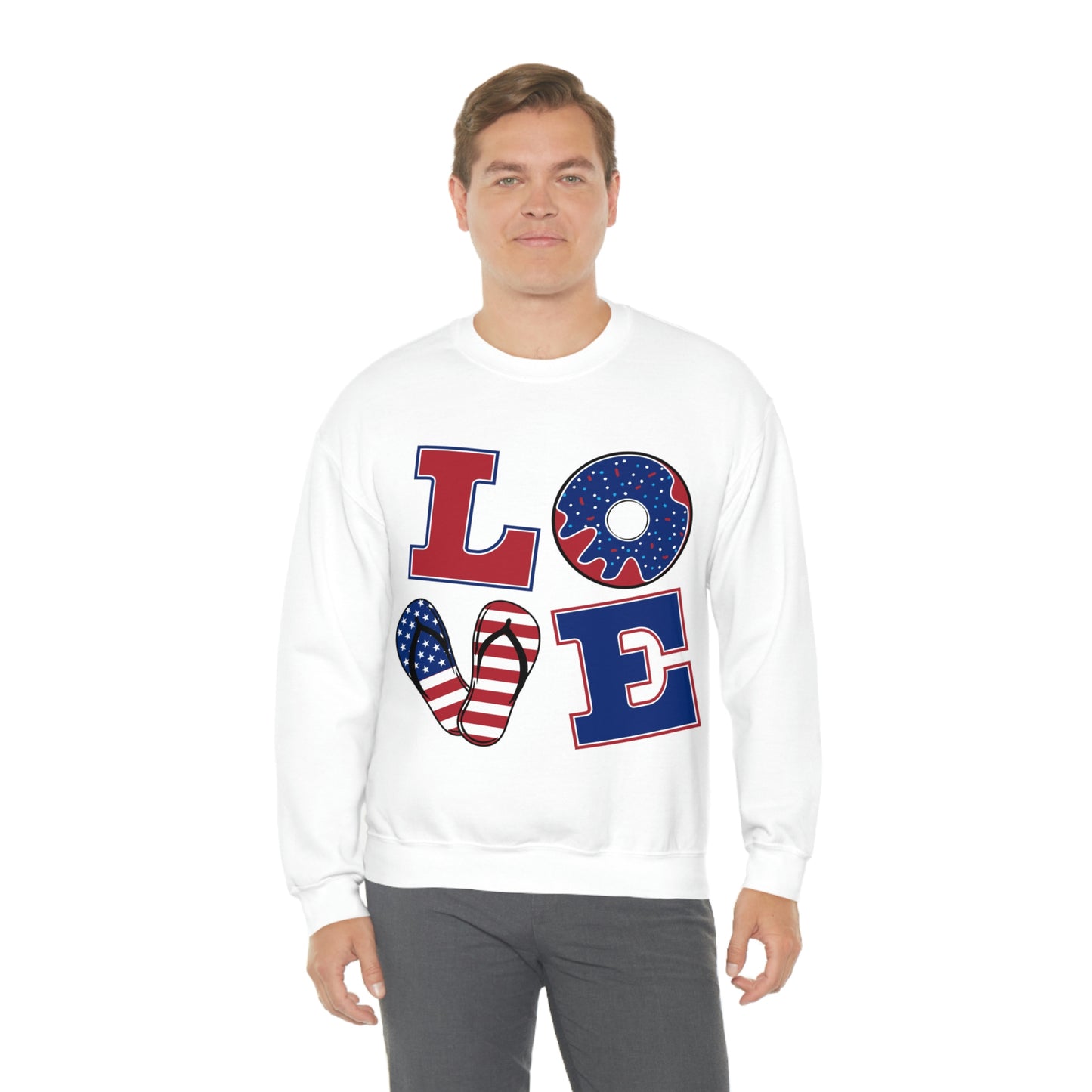 Sweat-shirt ras du cou rouge blanc bleu Love, superbe !