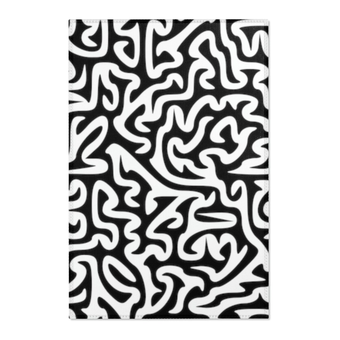 Maze Black & White. Area Rugs. Size: 24x36. Price: $60.00. Custom Artwork. Unique Whimsical Flare. Vivid Colors. Great for Homes and Businesses. Soft against your bare feet. Giving warmth to your room. Children and Pets will love sitting on Area Rugs.