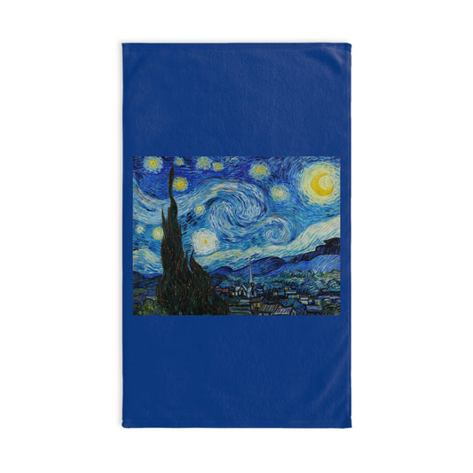 The Starry Night (1889) Vincent van Gogh. Hand Towel. Custom Artwork, Unique Whimsical Flare. Vivid Colors. Great to have in every bathroom of your home and business. Soft against your skin. Adding a Splash of Color!