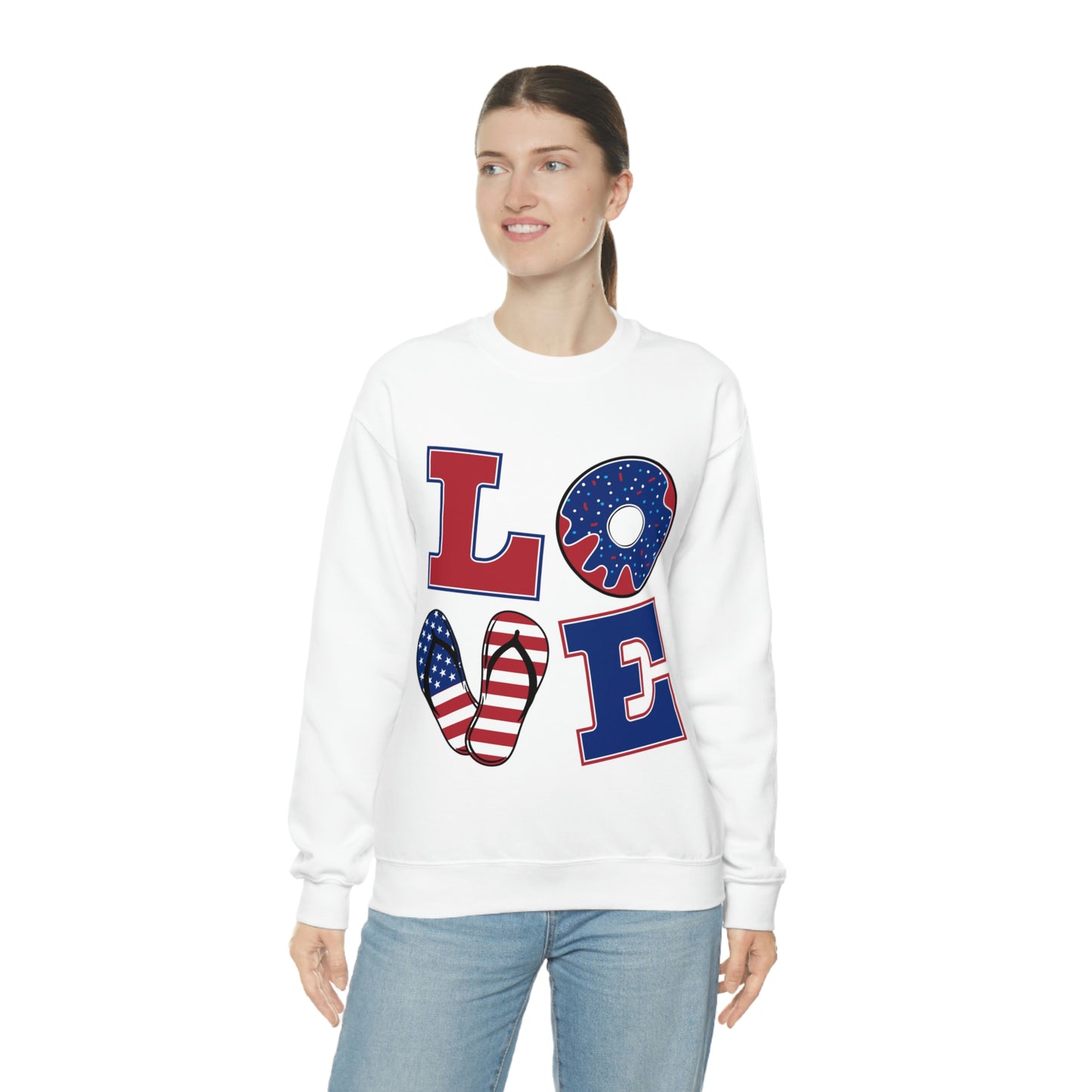 Sweat-shirt ras du cou rouge blanc bleu Love, superbe !