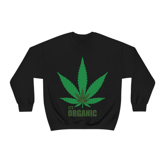 It's Organic. Green Leaf. Crewneck Sweatshirt. Custom Artwork. Unique Whimsical Flare. Vivid Colors. Soft against your skin. Comfortable to wear everyday of the week. Keeping you cozy and warm. Looking Fabulous!