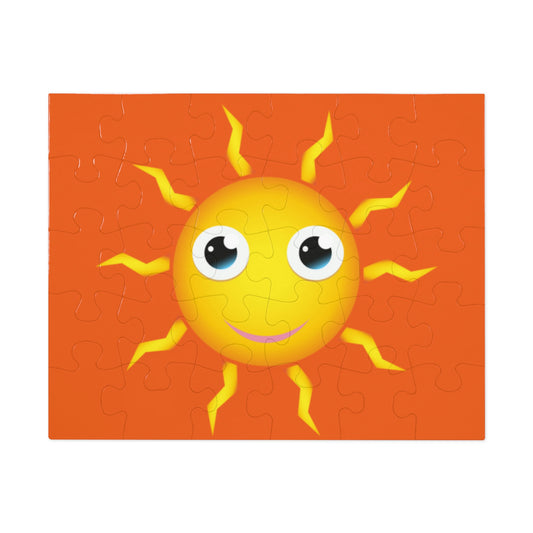 Happy Yellow Sun. Jigsaw Puzzle. Custom Artwork. Unique Whimsical Flare. Vivid Colors. Having Fun day and night. 